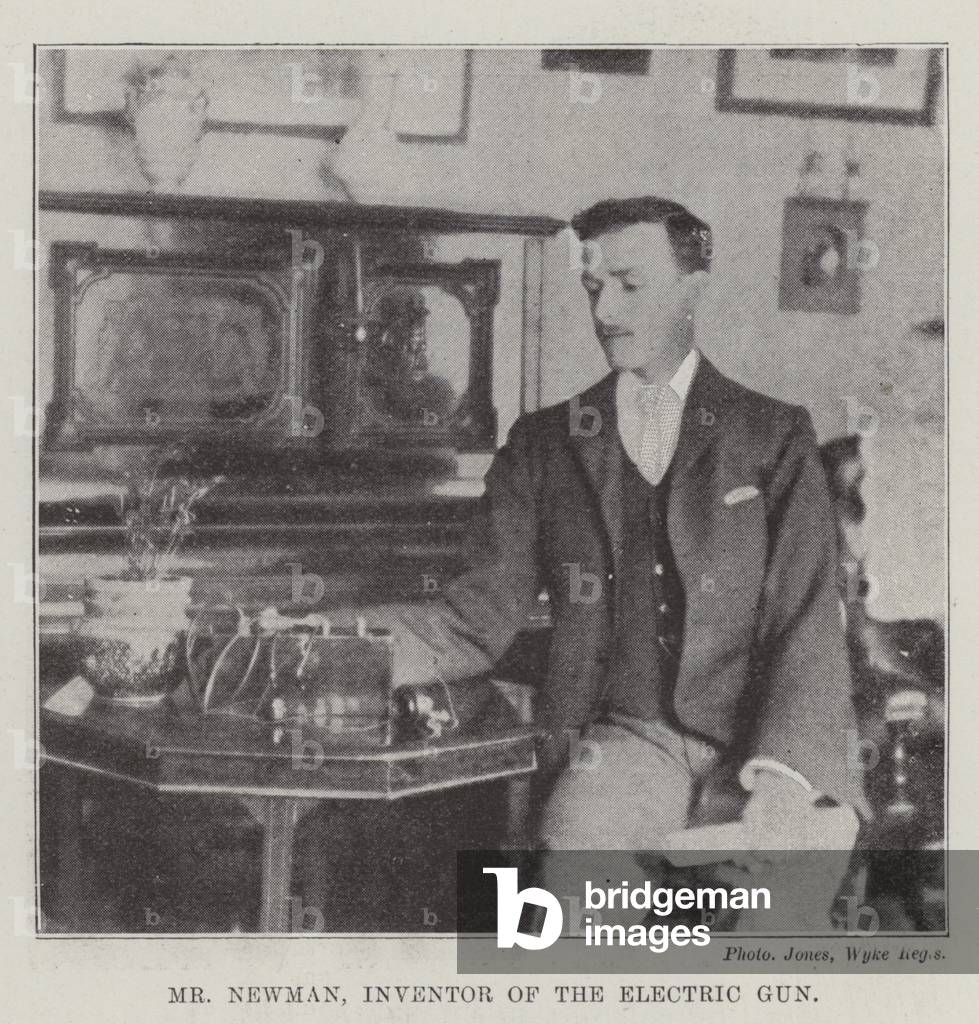 Mr Newman, Inventor of the Electric Gun (b/w photo)