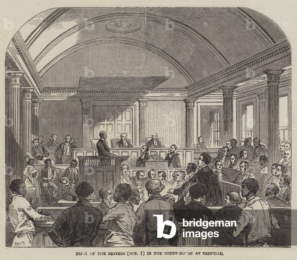 Trial of the Rioters (1 October) in the Court-House at Trinidad (engraving)