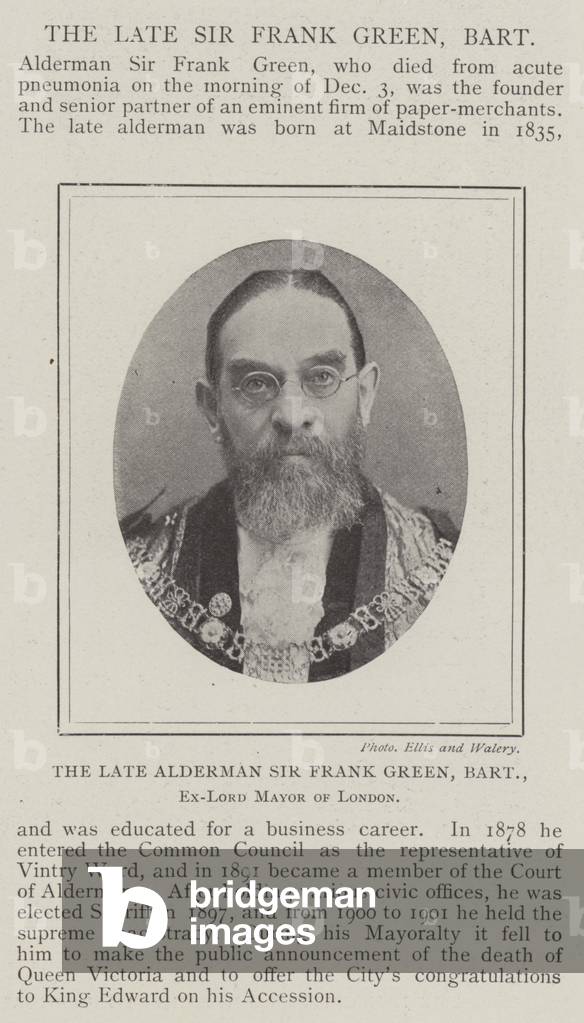 The late Alderman Sir Frank Green, Baronet, Ex-Lord Mayor of London (b/w photo)
