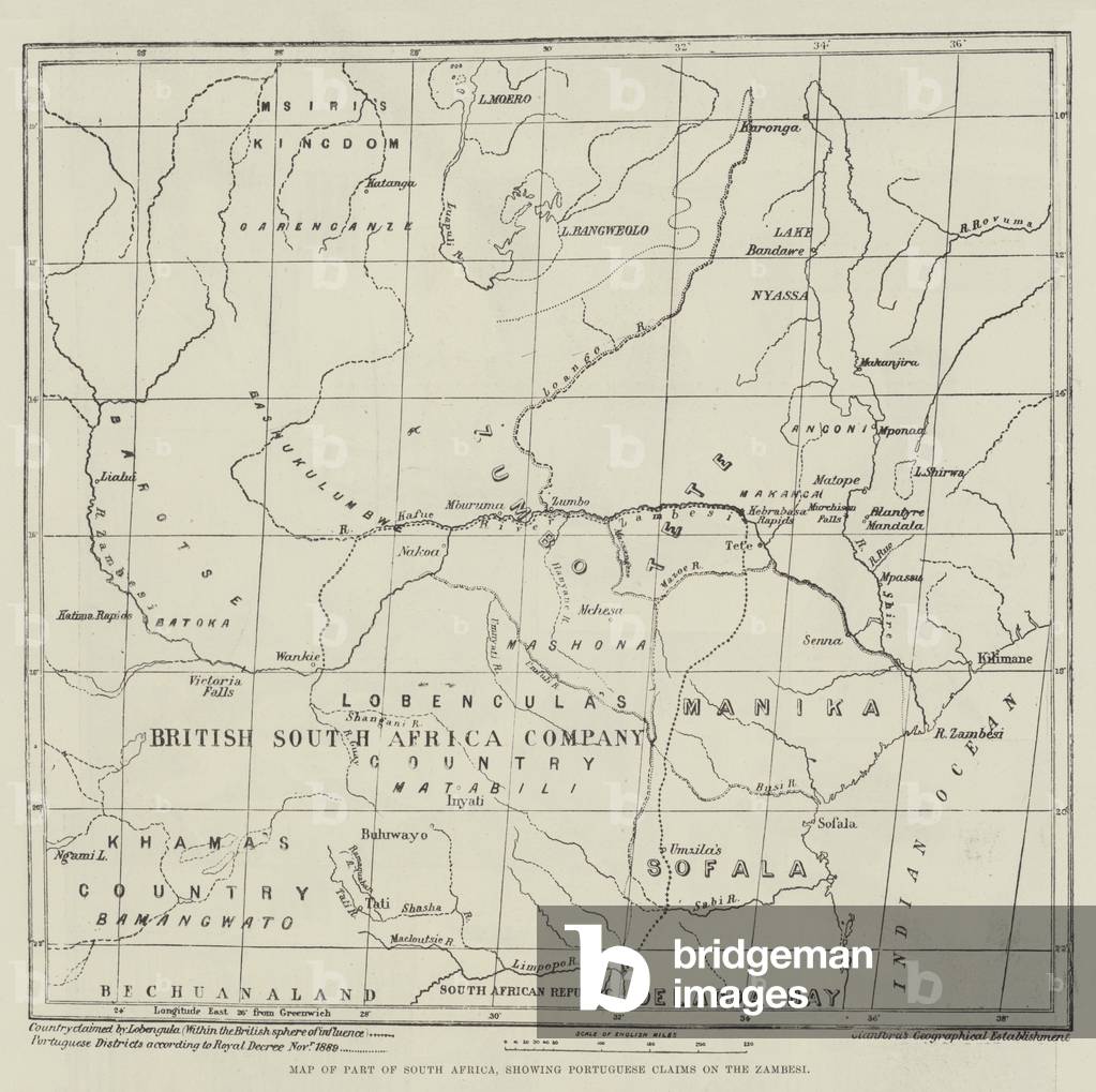 Map of Part of South Africa, showing Portuguese Claims on the Zambesi (engraving)