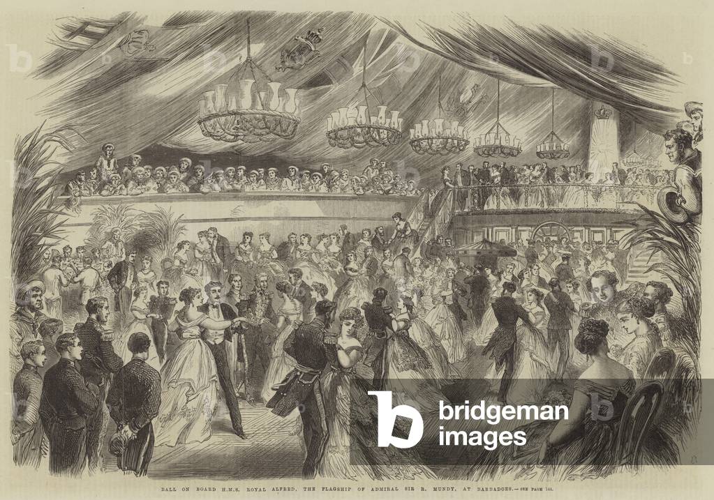 Ball on Board HMS Royal Alfred, the Flagship of Admiral Sir R Mundy, at Barbadoes (engraving)