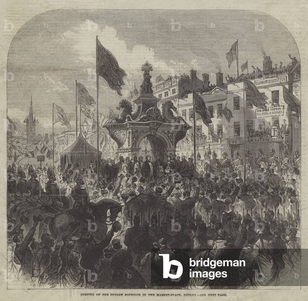 Opening of the Dudley Fountain in the Market-Place, Dudley (engraving)