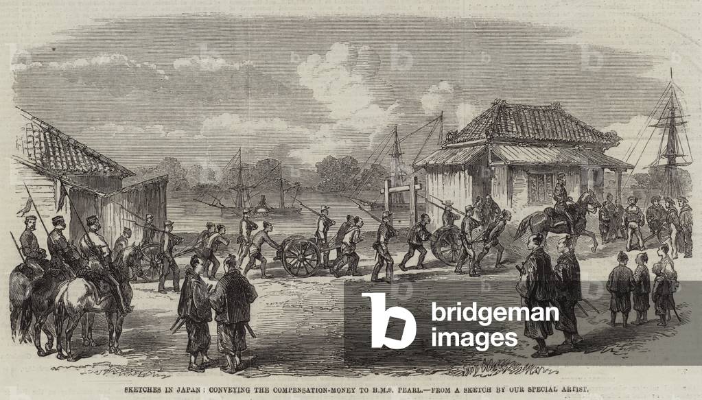 Sketches in Japan, conveying the Compensation-Money to HMS Pearl (engraving)