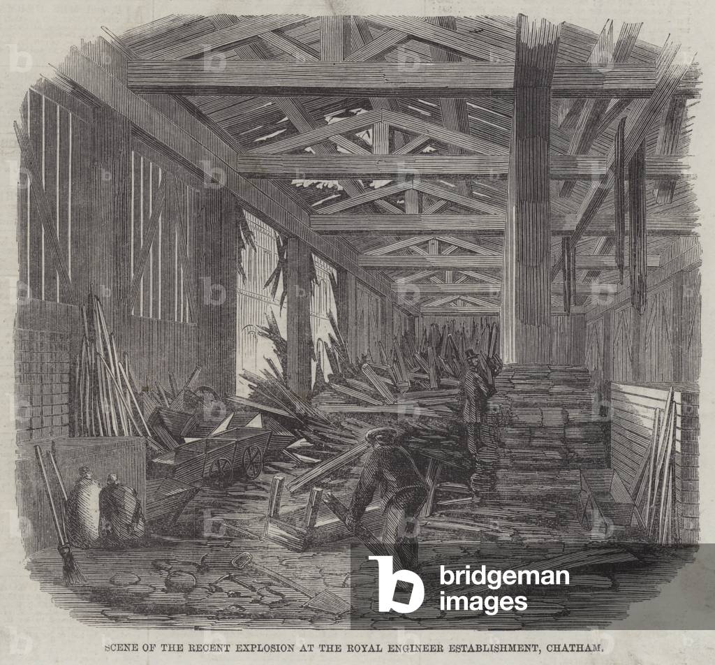 Scene of the Recent Explosion at the Royal Engineer Establishment, Chatham (engraving)