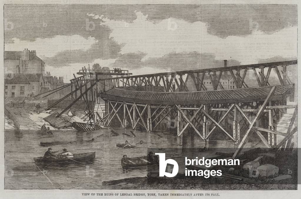 View of the Ruins of Lendal Bridge, York, taken immediately after its Fall (engraving)