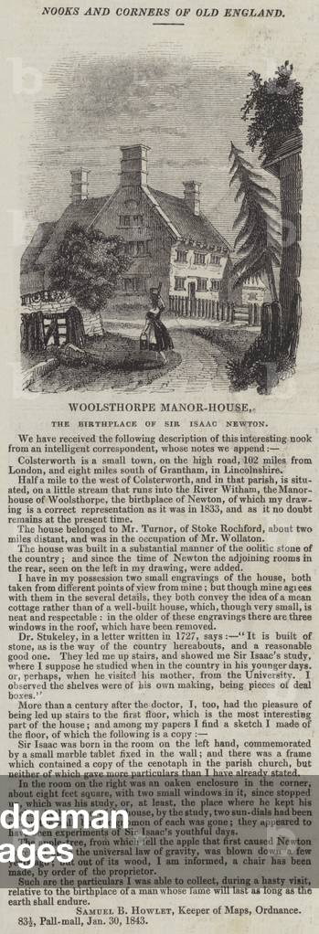 Woolsthorpe Manor-House, the Birthplace of Sir Isaac Newton (engraving)