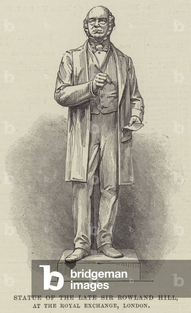 Statue of the late Sir Rowland Hill, at the Royal Exchange, London (engraving)
