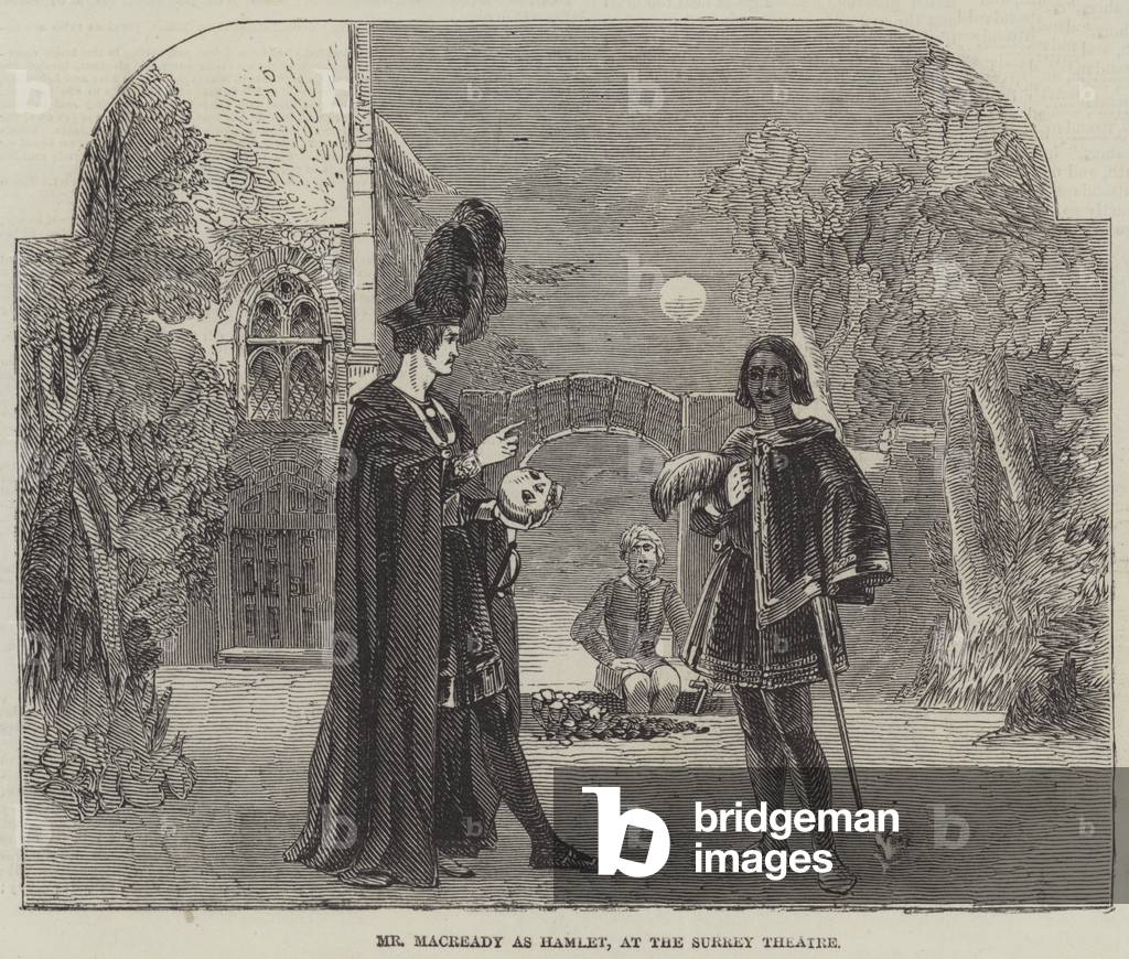 Mr Macready as Hamlet, at the Surrey Theatre (engraving)