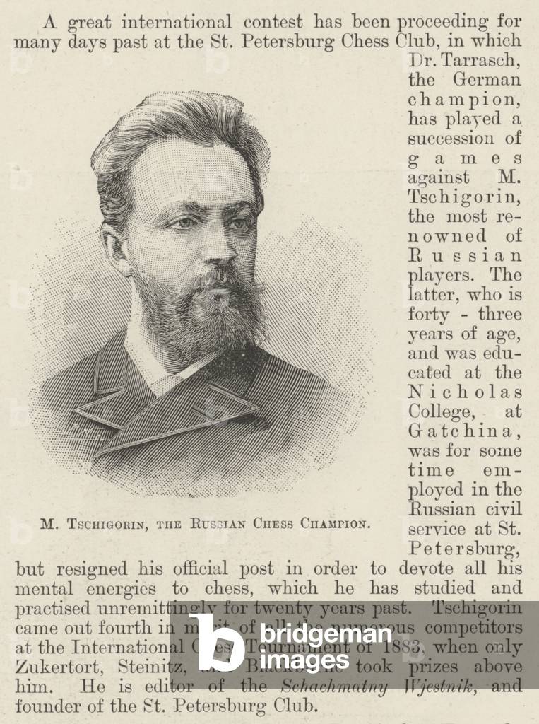 M Tschigorin, the Russian Chess Champion (engraving)