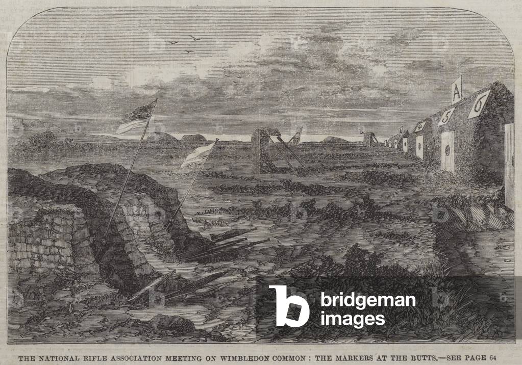 The National Rifle Association Meeting on Wimbledon Common, the Markers at the Butts (engraving)