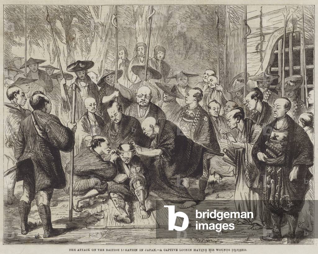 The Attack on the British Ligation in Japan, a Captive Loonin having his Wounds dressed (engraving)