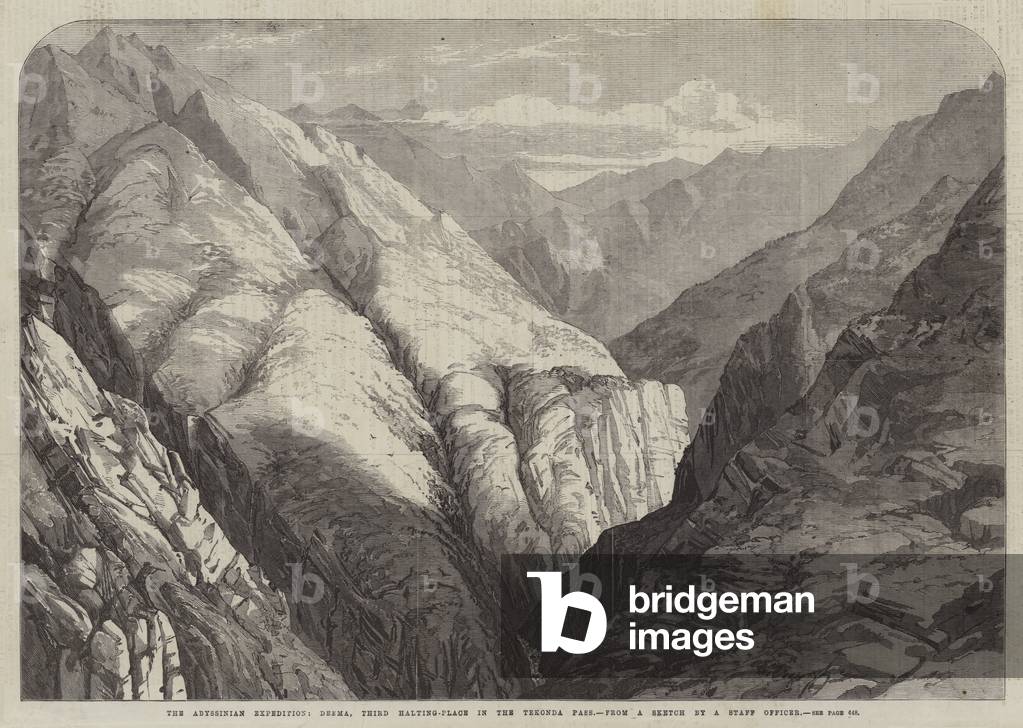 The Abyssinian Expedition, Deema, Third Halting-Place in the Tekonda Pass (engraving)