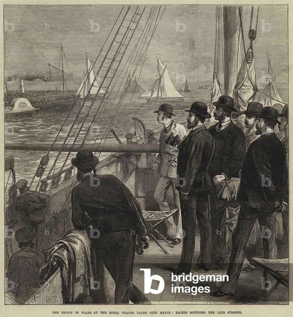 The Prince of Wales at the Royal Thames Yacht Club Match, Yachts rounding the Club Steamer (engraving)