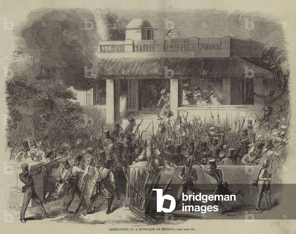 Destruction of a Bungalow at Meerut (engraving)