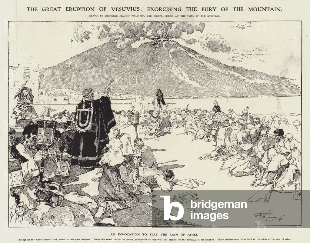 The great eruption of Vesuvius: exorcising the fury of the mountain (engraving)