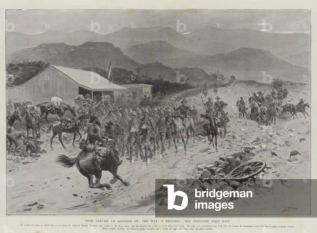 With Captain Le Mesurier on the Way to Pretoria, the Prisoners' First Halt (litho)