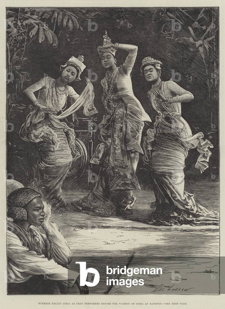 Burmese Ballet Girls as they performed before the Viceroy of India at Rangoon (engraving)