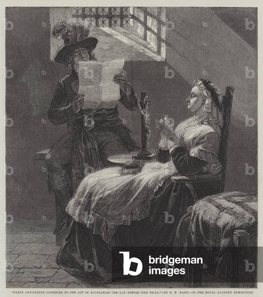 Marie Antoinette listening to the Act of Accusation the Day before her Trial (engraving)