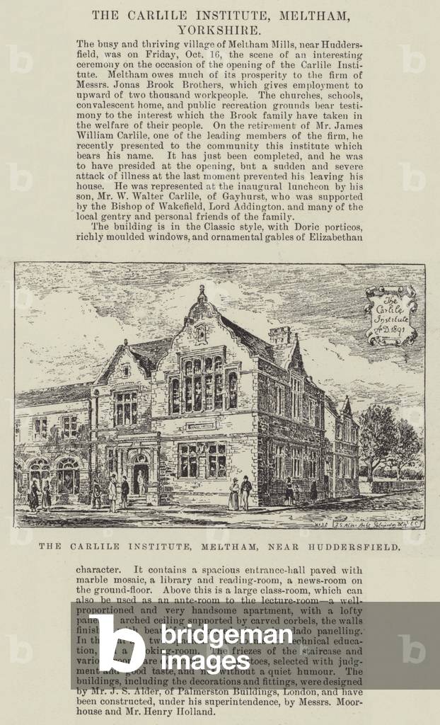 The Carlile Institute, Meltham, near Huddersfield (engraving)