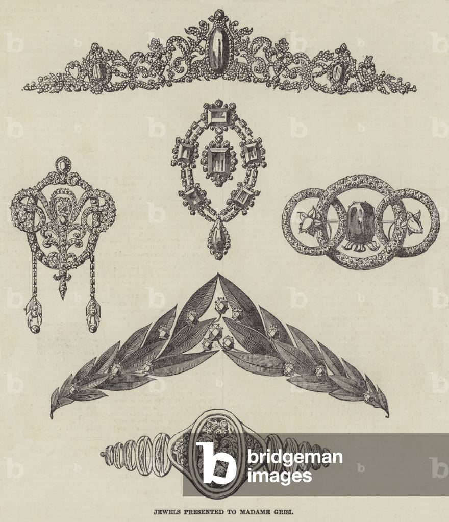 Jewels presented to Madame Grisi (engraving)
