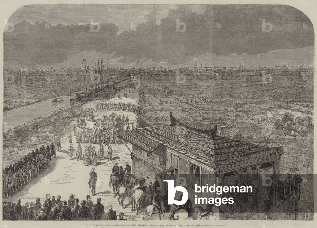 The War in China, Arrival of the Chinese Plenipotentiaries at the Camp of the Allies at Tien-Tsin (engraving)