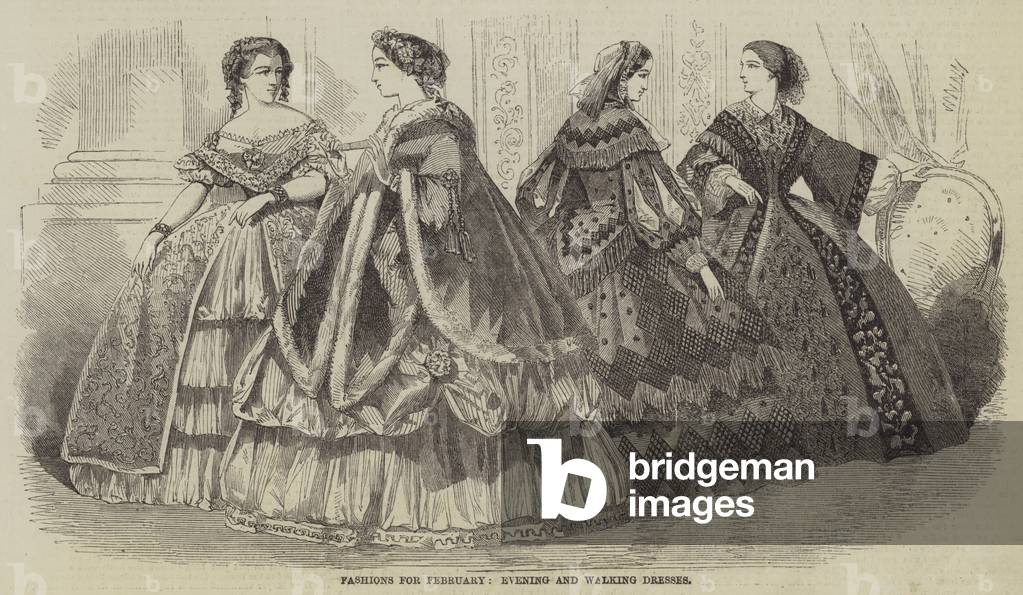 Fashions for February, Evening and Walking Dresses (engraving)
