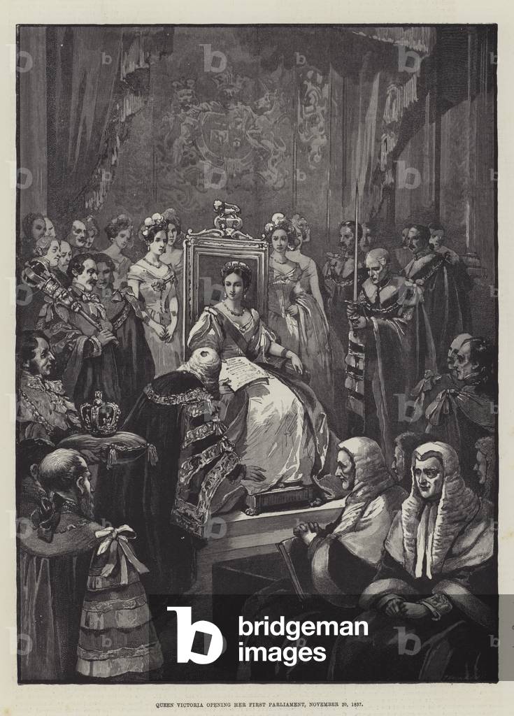 Queen Victoria opening her First Parliament, 20 November 1837 (engraving)