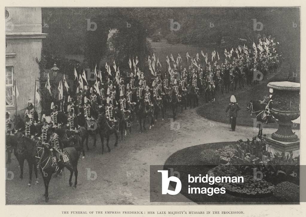 The Funeral of the Empress Frederick, Her late Majesty's Hussars in the Procession (b/w photo)