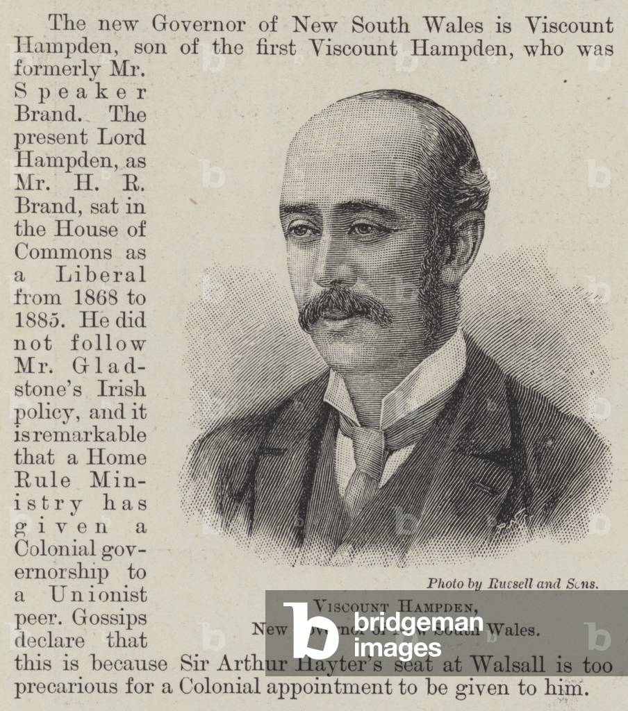 Viscount Hampden, New Governor of New South Wales (engraving)
