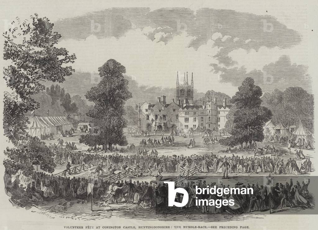 Volunteer Fete at Conington Castle, Huntingdonshire, the Hurdle-Race (engraving)