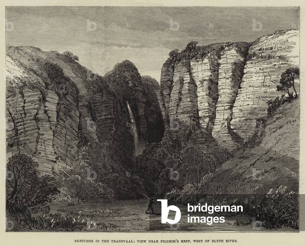 Sketches in the Transvaal, View near Pilgrim's Rest, West of Blyde River (engraving)