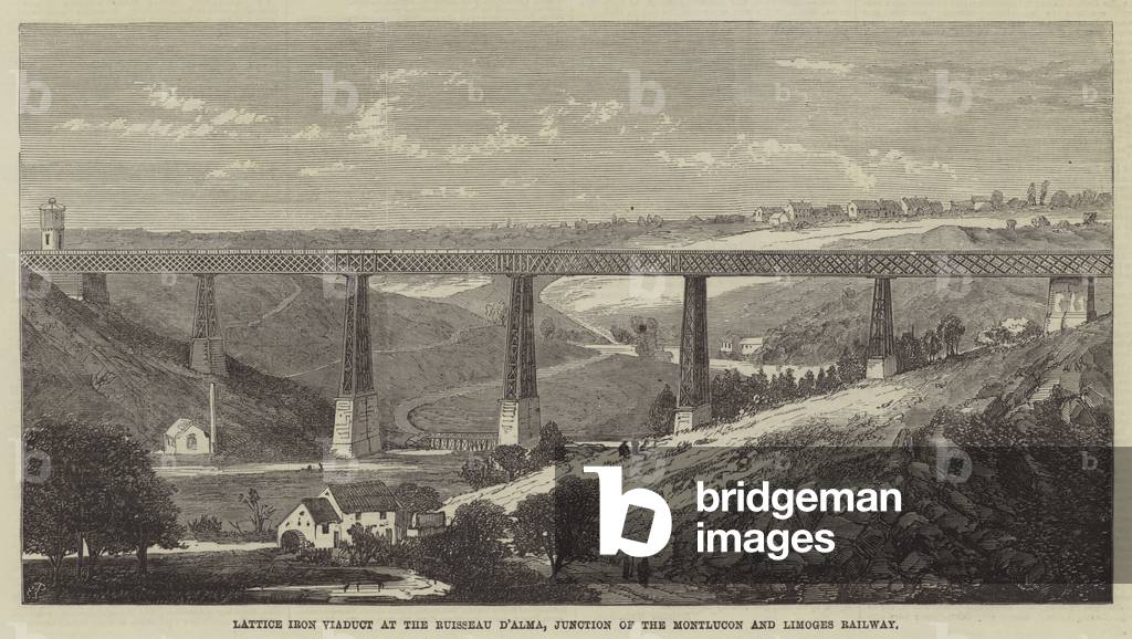 Lattice Iron Viaduct at the Ruisseau d'Alma, Junction of the Montlucon and Limoges Railway (engraving)
