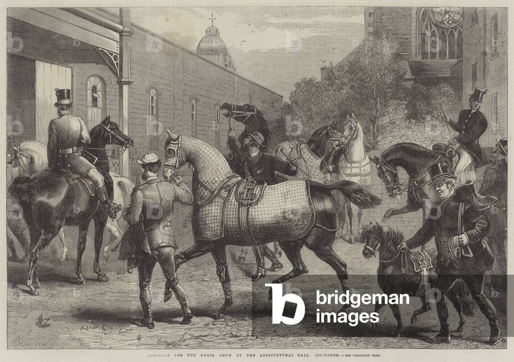 Arrivals for the Horse Show at the Agricultural Hall, Islington (engraving)