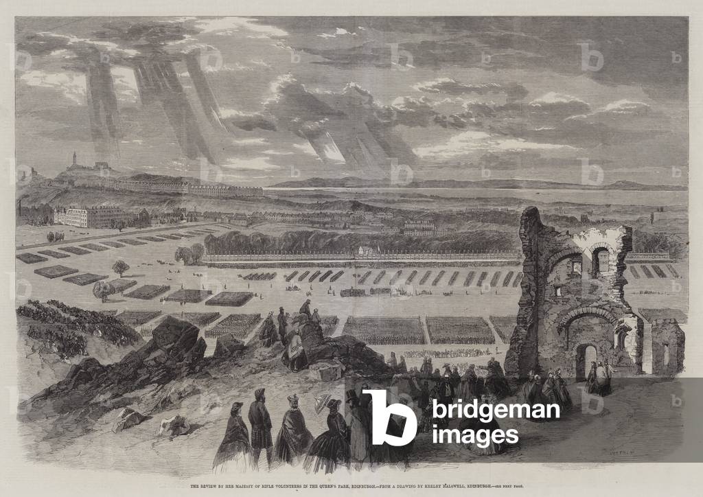 The Review by Her Majesty of Rifle Volunteers in the Queen's Park, Edinburgh (engraving)