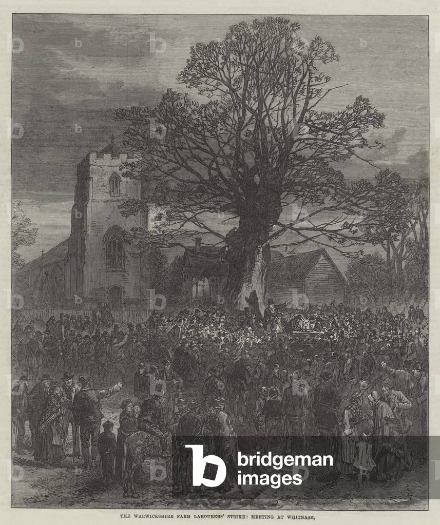 The Warwickshire Farm Labourers' Strike, Meeting at Whitnash (engraving)