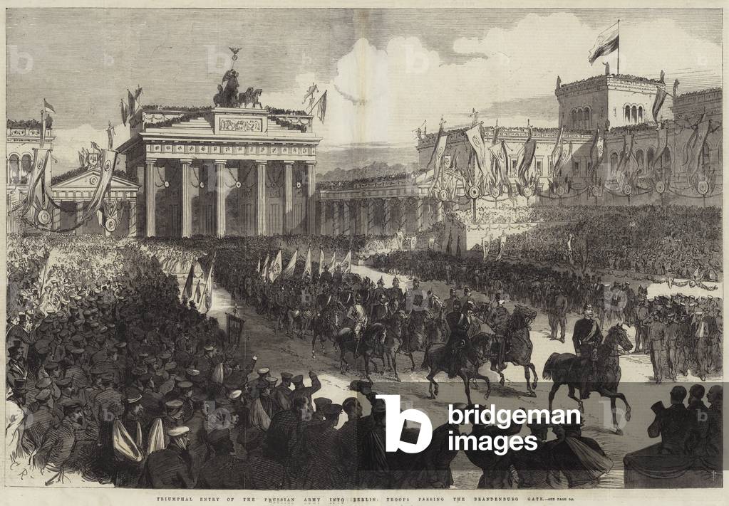 Triumphal Entry of the Prussian Army into Berlin, Troops passing the Brandenburg Gate (engraving)
