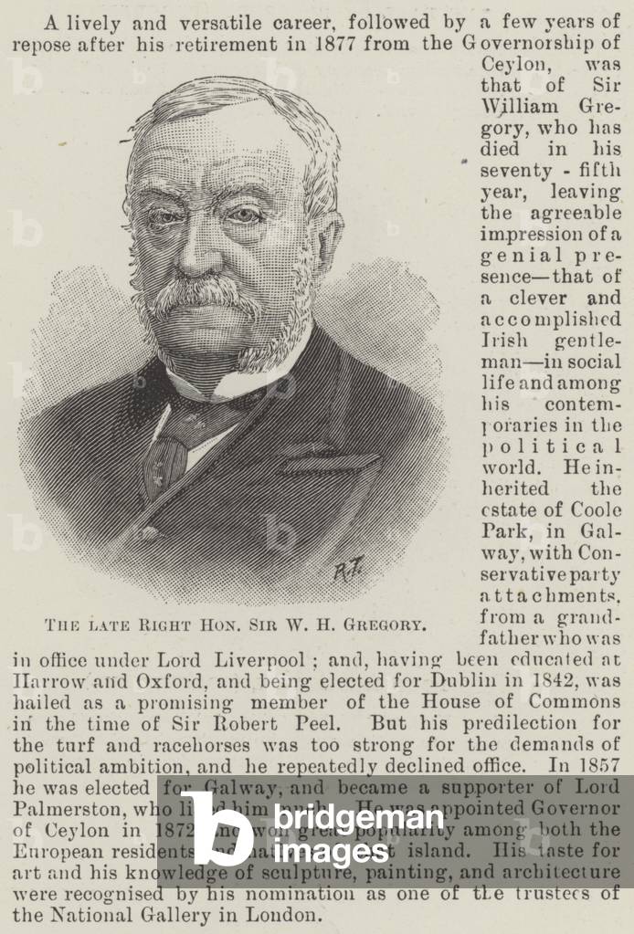 The late Right Honourable Sir W H Gregory (engraving)