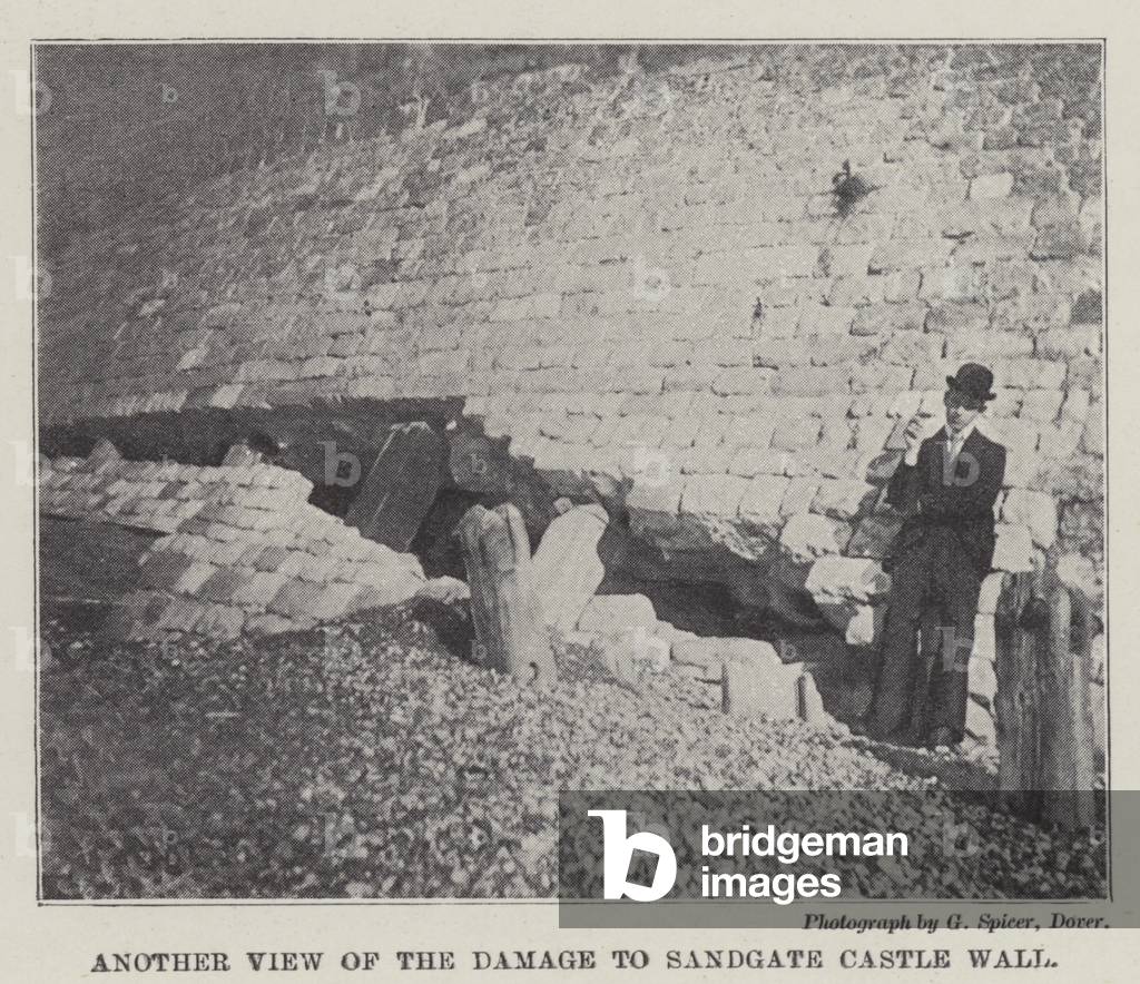 Another View of the Damage to Sandgate Castle Wall (b/w photo)
