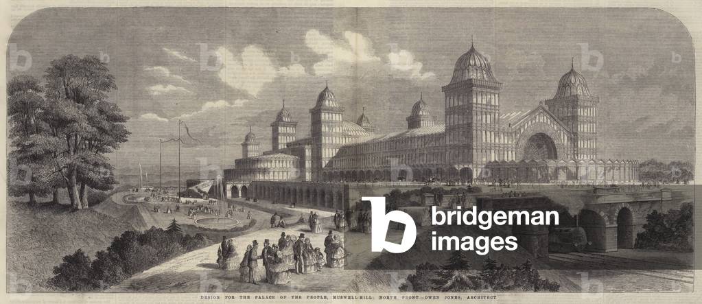 Design for the Palace of the People, Muswell Hill, North Front, Owen Jones, Architect (engraving)