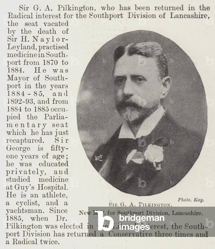 Sir G A Pilkington, New MP for Southport Division, Lancashire (b/w photo)