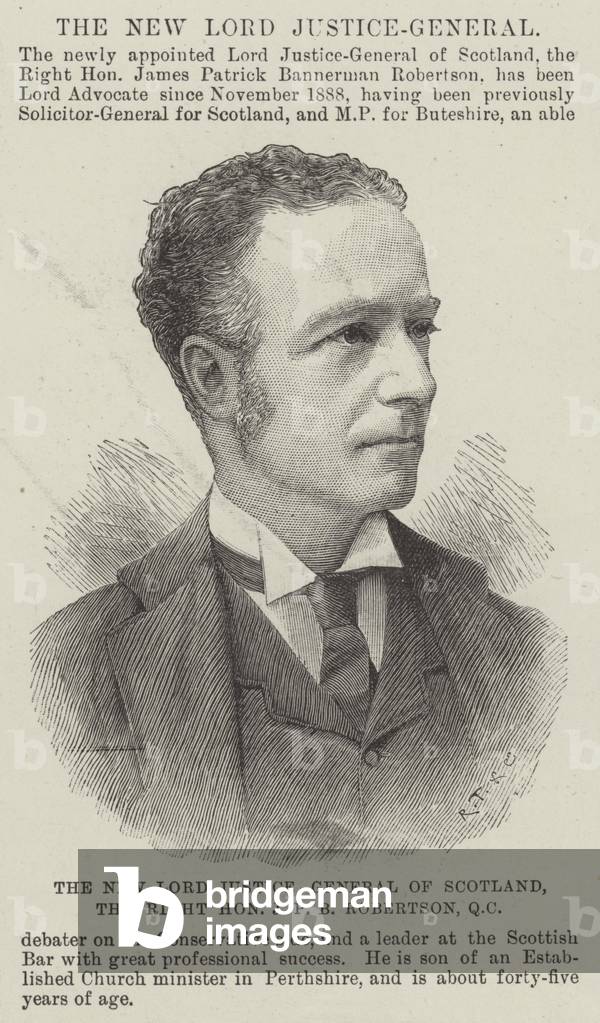 The New Lord Justice-General of Scotland, the Right Honourable J P B Robertson, QC (engraving)