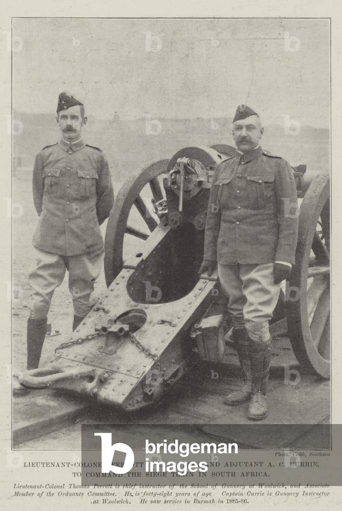 Lieutenant-Colonel Perrott and Captain and Adjutant A C Currie, to Command the Siege Train in South Africa (b/w photo)