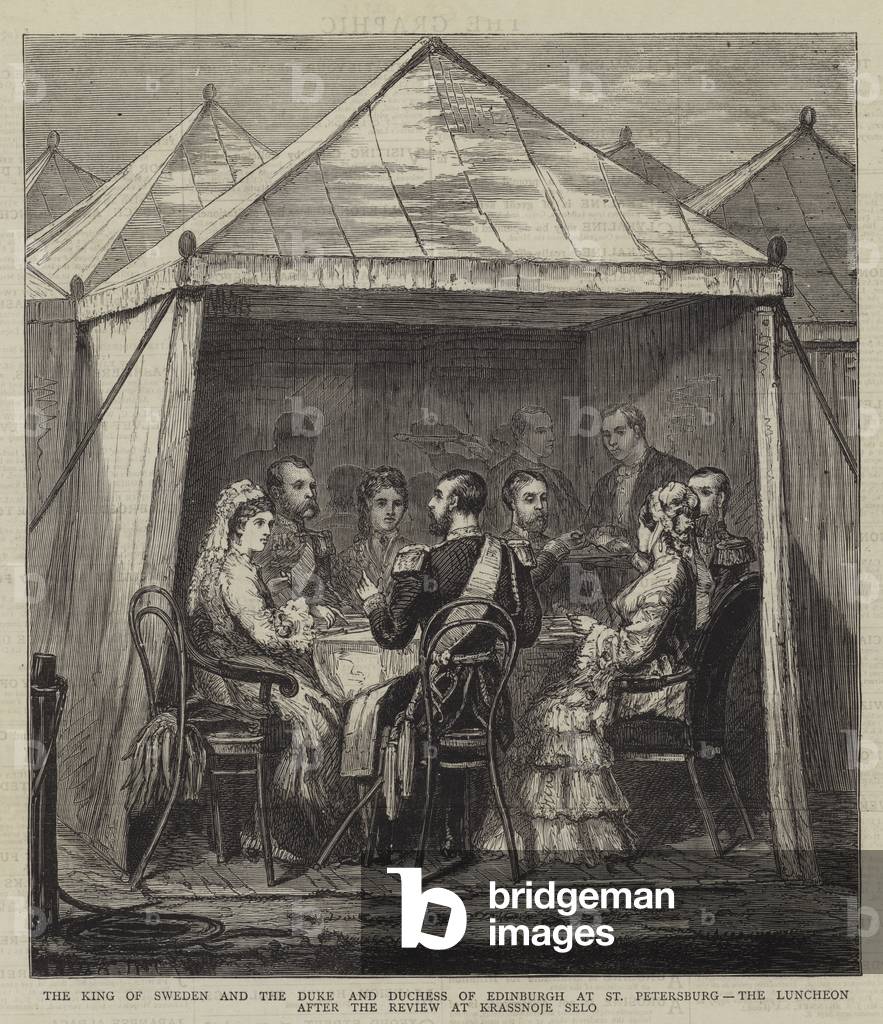 The King of Sweden and the Duke and Duchess of Edinburgh at St Petersburg, the Luncheon after the Review at Krassnoje Selo (engraving)