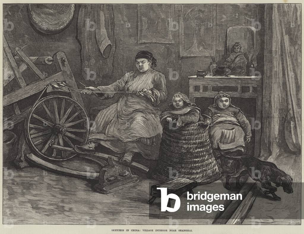 Sketches in China, Village Interior near Shanghai (engraving)