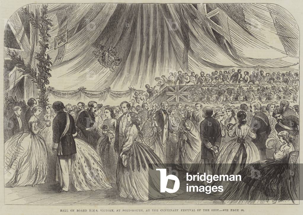 Ball on Board HMS Victory, at Portsmouth, at the Centenary Festival of the Ship (engraving)