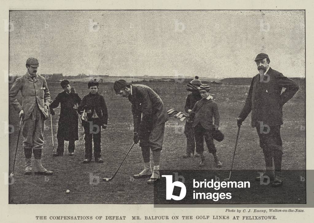 The Compensations of Defeat, Mr Balfour on the Golf Links at Felixstowe (b/w photo)
