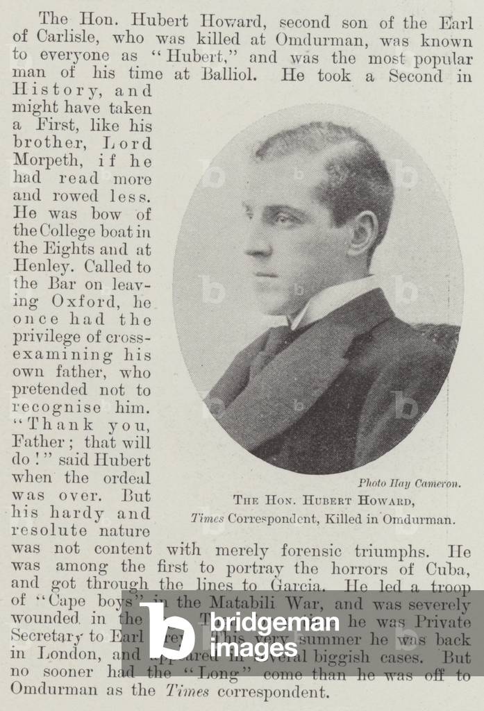 The Honourable Hubert Howard, Times Correspondent, killed in Omdurman (b/w photo)