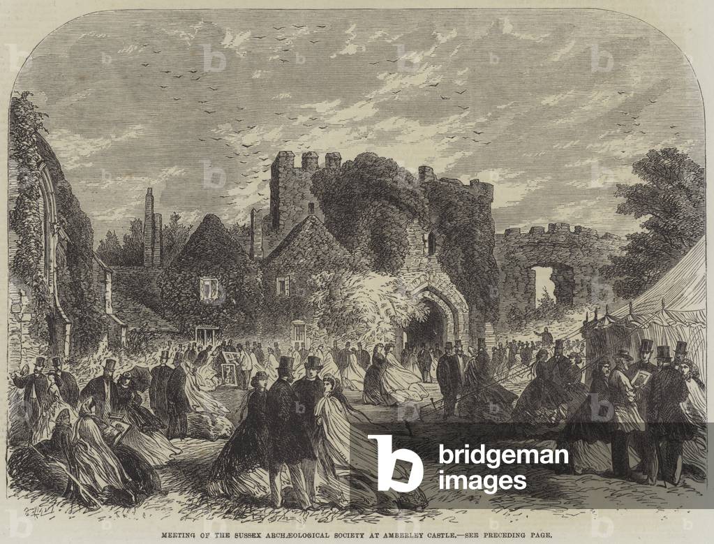 Meeting of the Sussex Archaeological Society at Amberley Castle (engraving)
