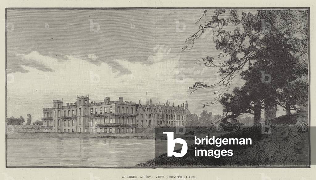 Welbeck Abbey, View from the Lake (engraving)