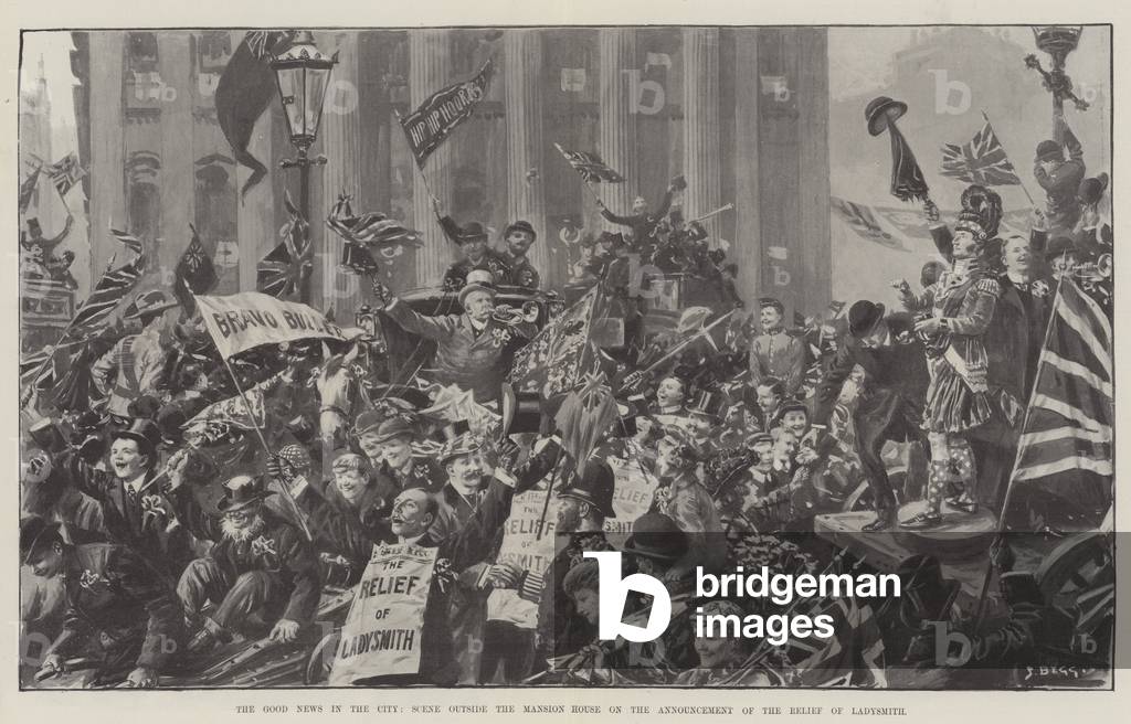 The Good News in the City, Scene outside the Mansion House on the Announcement of the Relief of Ladysmith (litho)
